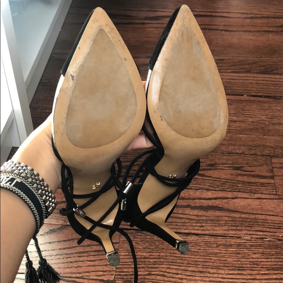 Black suede pumps with pvc toe detail and lace up - Picture 5 of 7